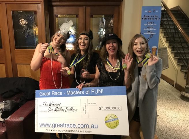 Hens Amazing Race With Bars 40's Costumes Dress Ups Million Dollar Cheque Winners