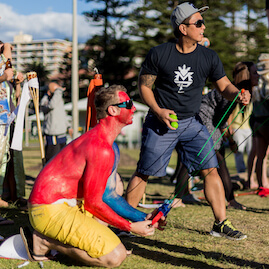 Giant Sling Survivor Challenge Painted Man Beach Survivor Social Activity