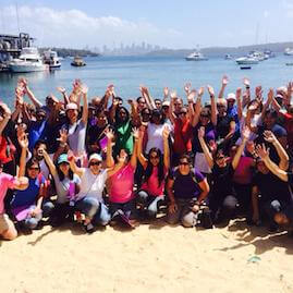 Corporate Team Building Beach Amazing Race Hands in the air